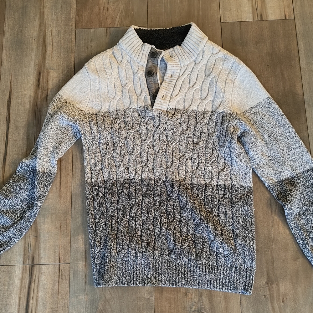 Method Women's XL Sweater Gray Ombre Cable Knit Button Collar Winter Pullover